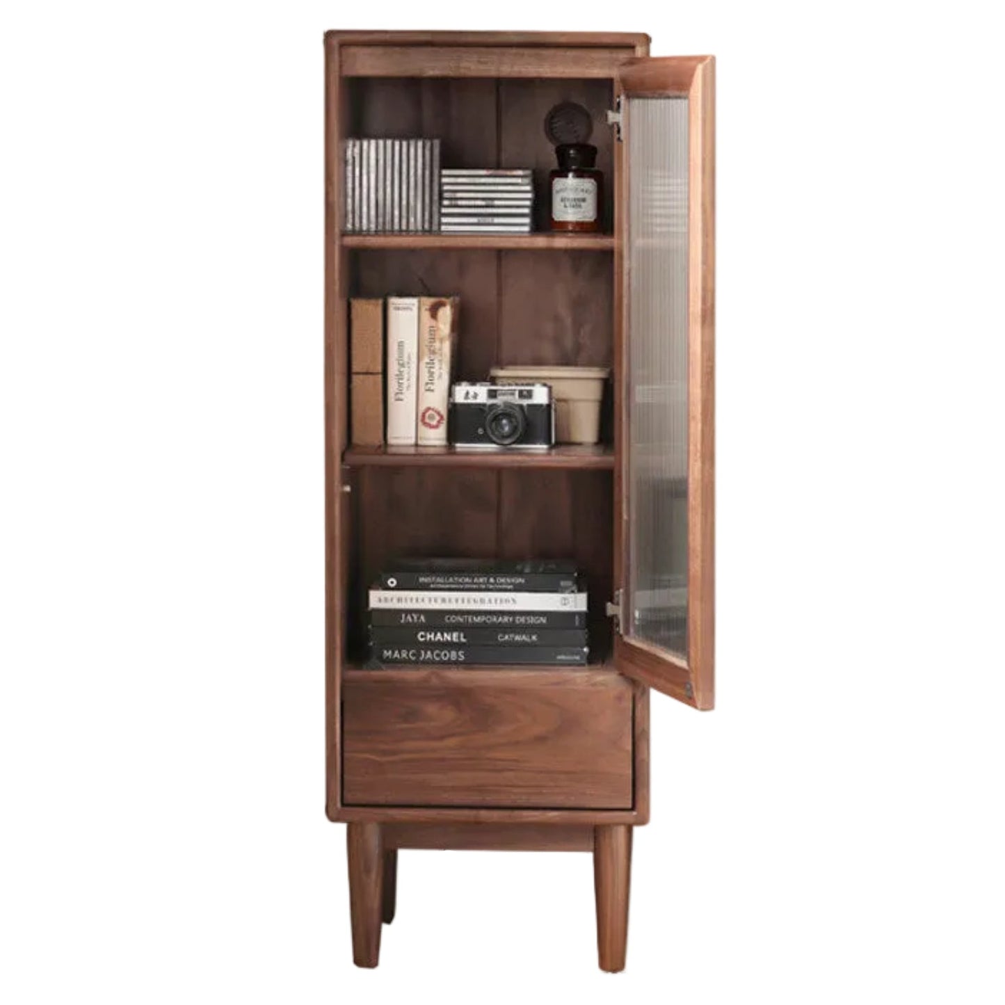 Black Walnut Solid Wood Side Cabinet Narrow Vintage Storage