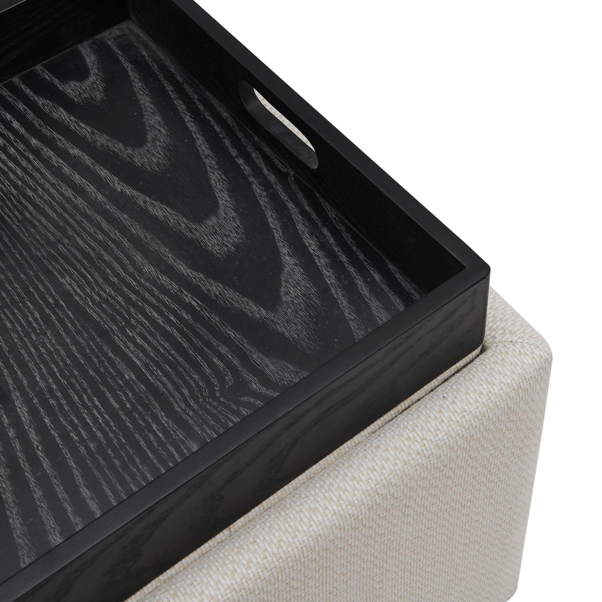 Upholstered Storage Ottoman Cube with Reversible Wooden Tray Top