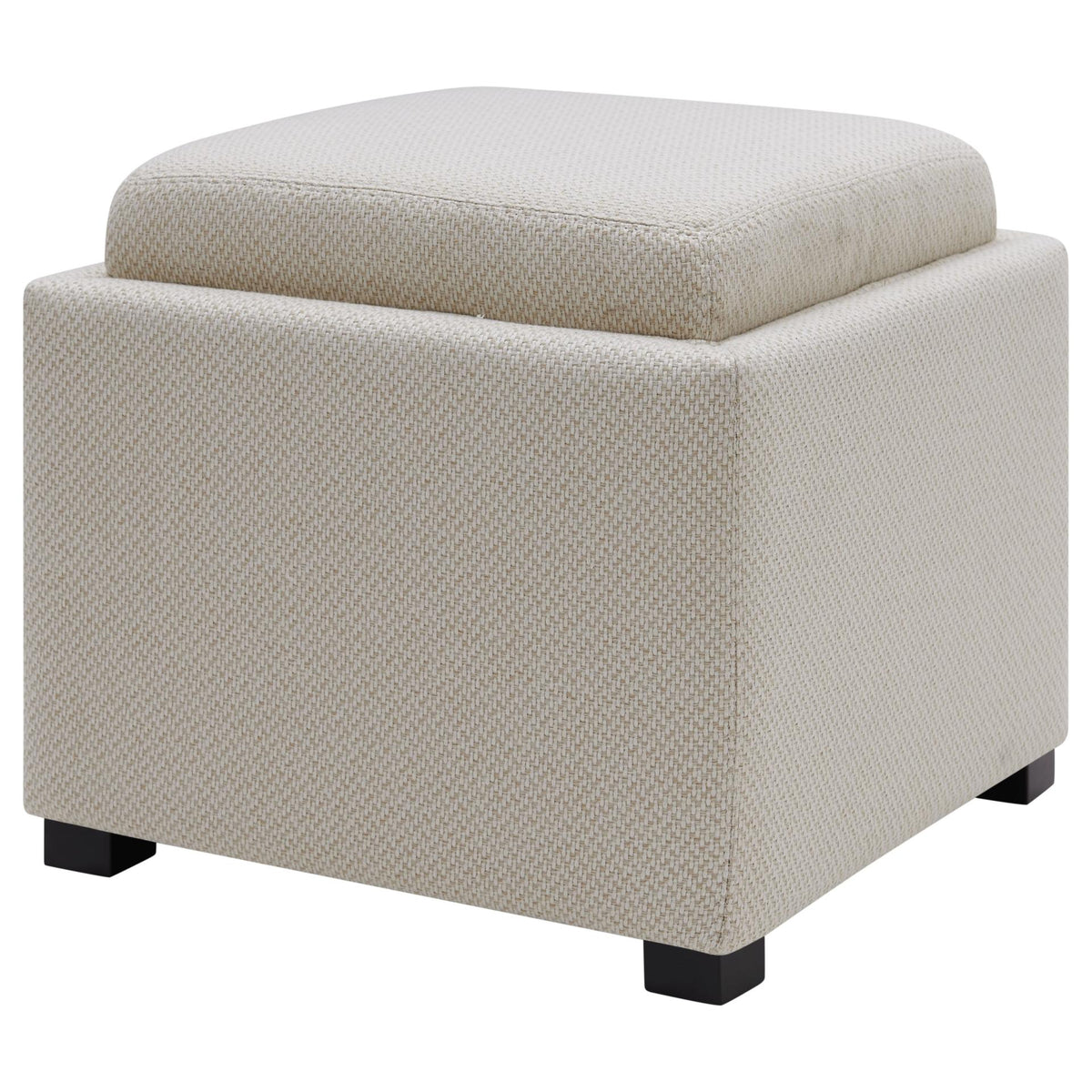 Upholstered Storage Ottoman Cube with Reversible Wooden Tray Top