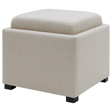Upholstered Storage Ottoman Cube with Reversible Wooden Tray Top