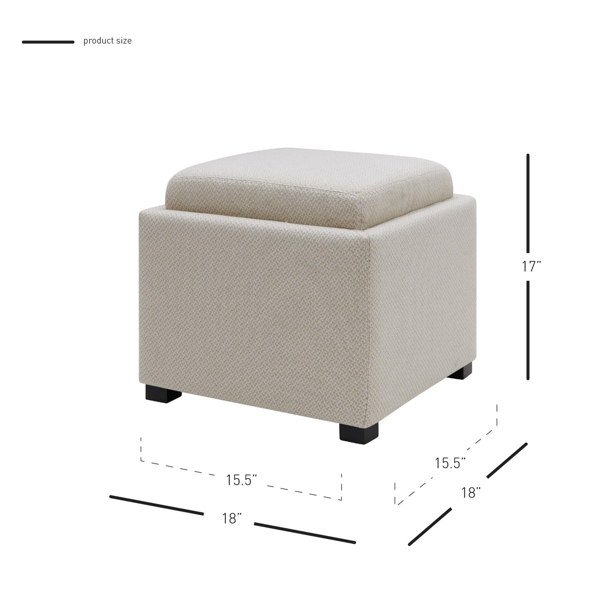 Upholstered Storage Ottoman Cube with Reversible Wooden Tray Top