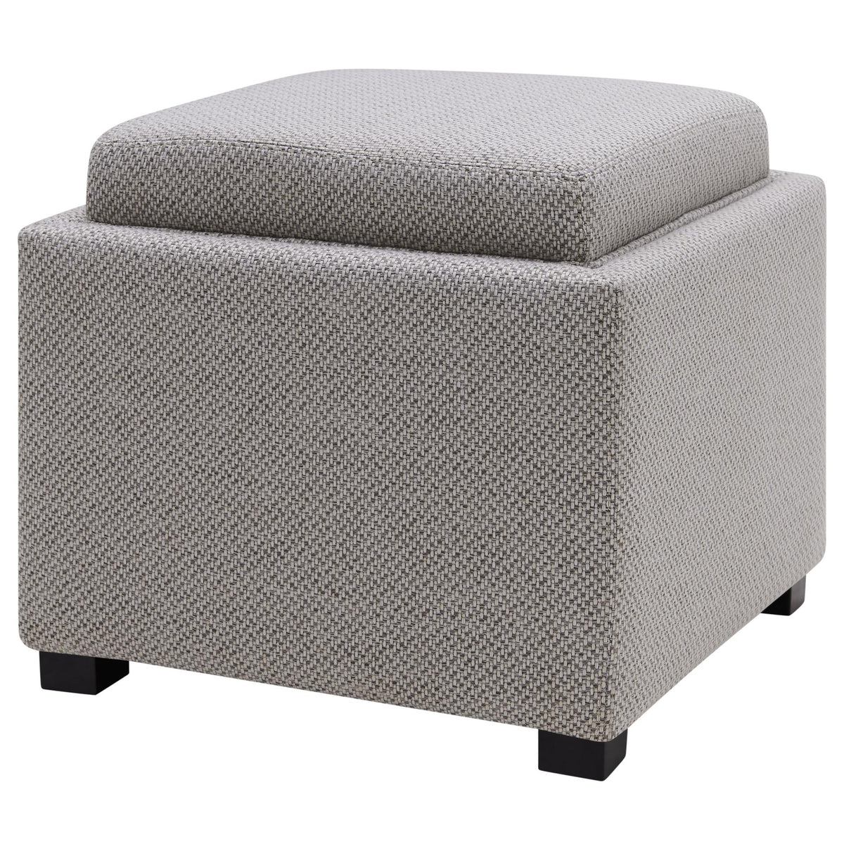 Upholstered Storage Ottoman Cube with Reversible Wooden Tray Top