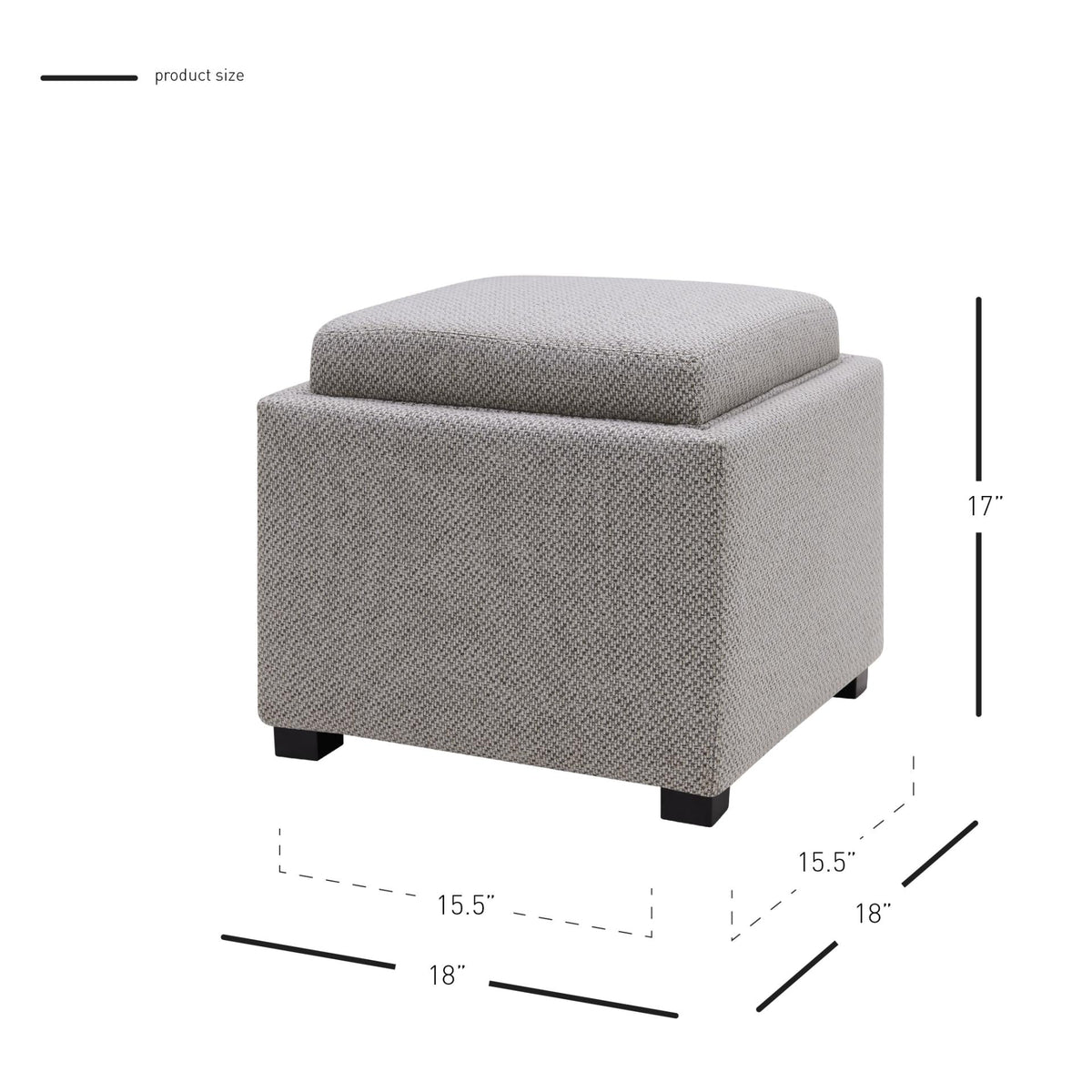 Upholstered Storage Ottoman Cube with Reversible Wooden Tray Top