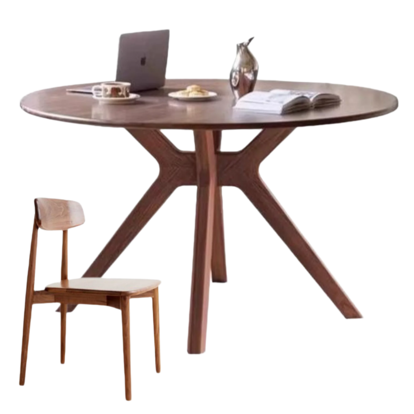 Black Walnut Solid Wood Rock Board Round Table With Turntable