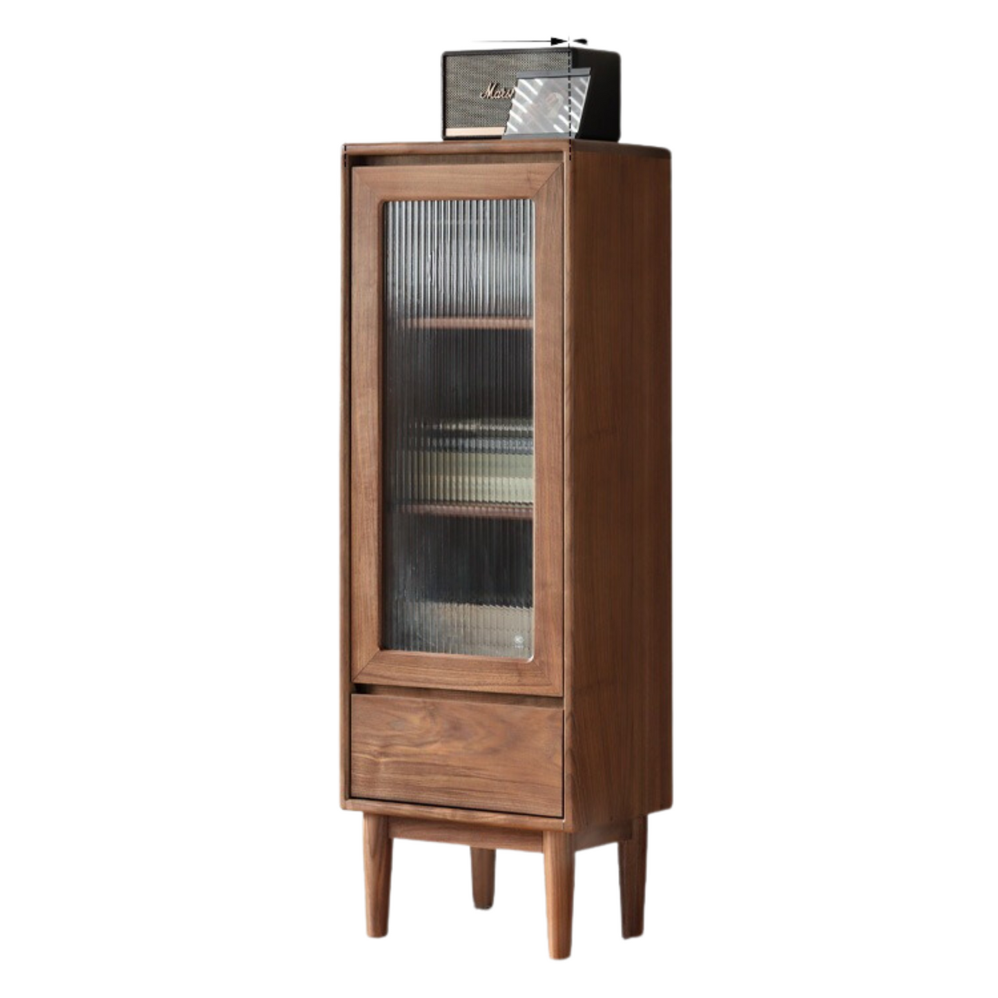 Black Walnut Solid Wood Side Cabinet Narrow Vintage Storage
