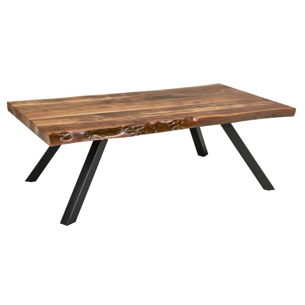 Rustic Live Edge Wood Coffee Table with Black Metal Legs