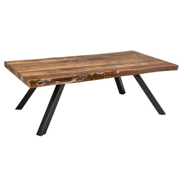Rustic Live Edge Wood Coffee Table with Black Metal Legs