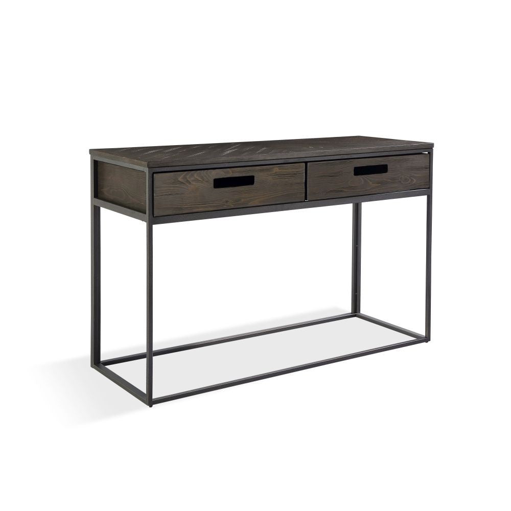 Dark Espresso Wood Console Table with 2 Drawers and Metal Frame