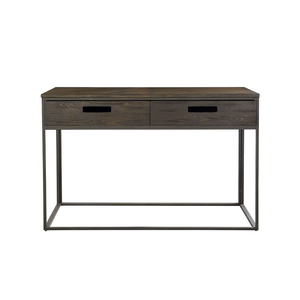 Dark Espresso Wood Console Table with 2 Drawers and Metal Frame