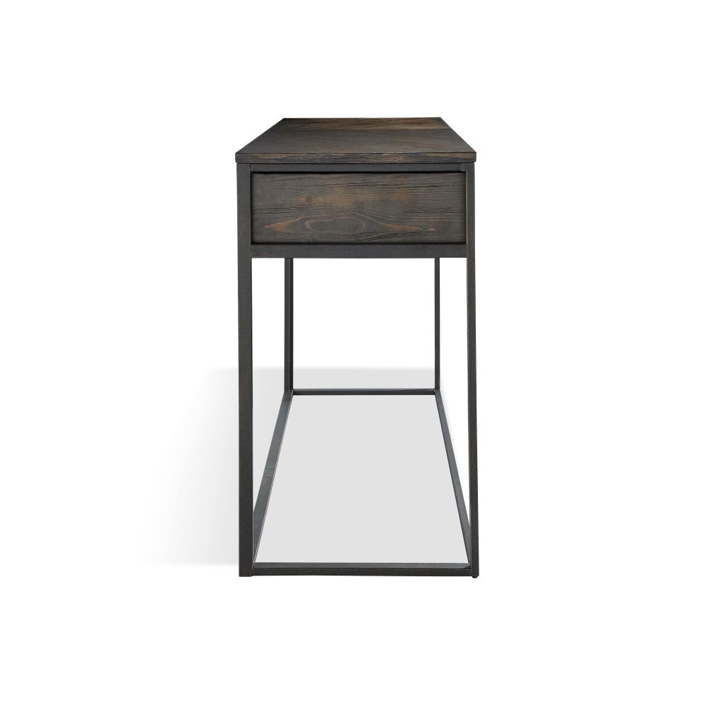 Dark Espresso Wood Console Table with 2 Drawers and Metal Frame