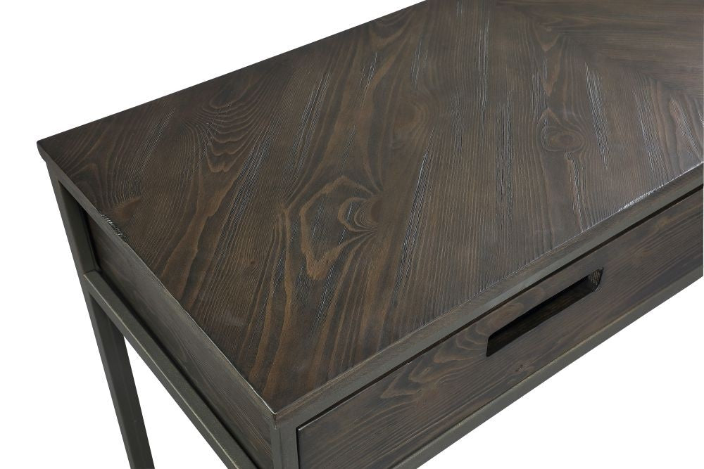 Dark Espresso Wood Console Table with 2 Drawers and Metal Frame