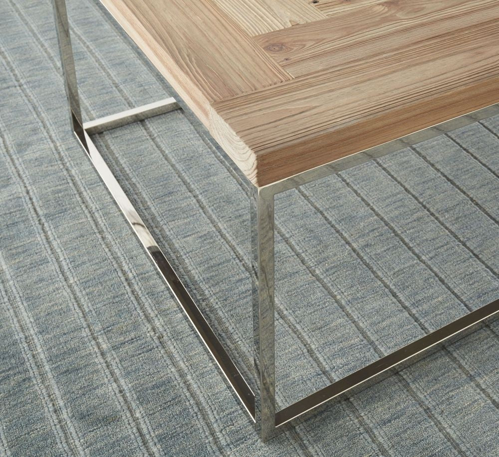 Reclaimed Wood Square End Table with Stainless Steel Base