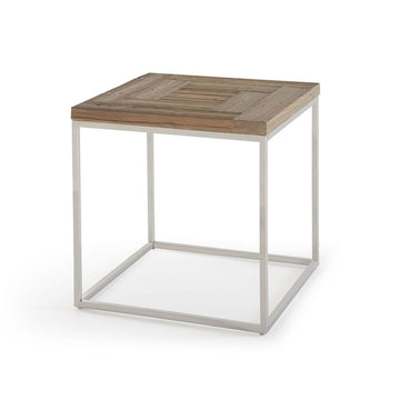 Reclaimed Wood Square End Table with Stainless Steel Base