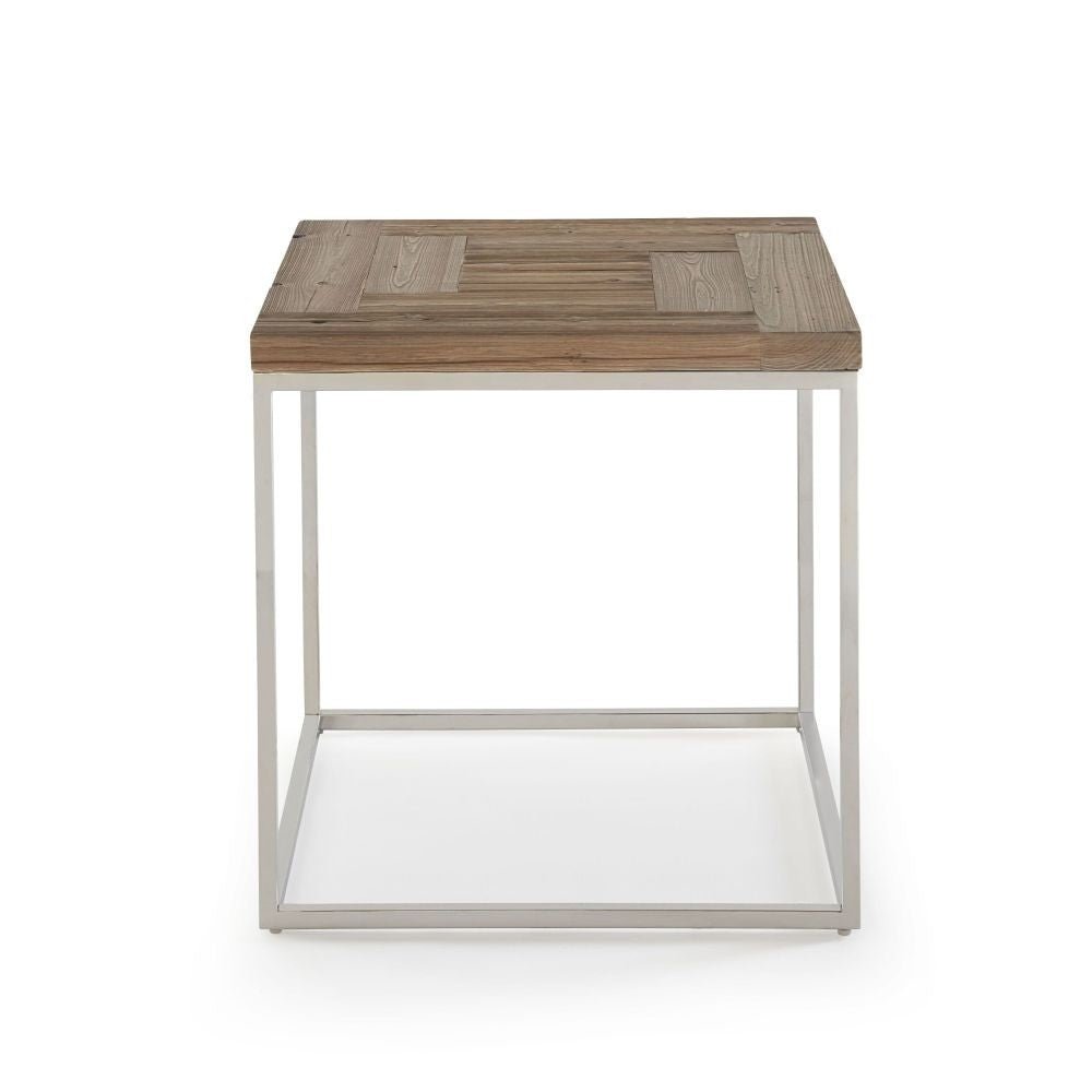 Square Wood-Look Accent Table with Silver-Tone Metal Frame