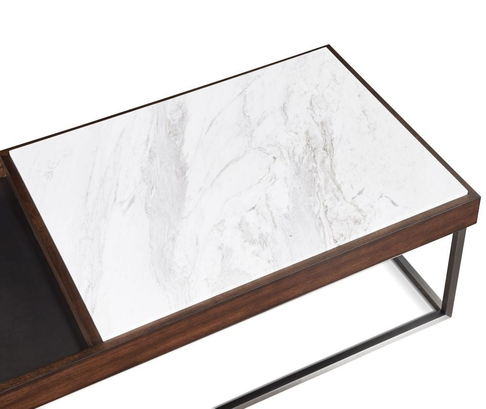 Modern Marble Top Coffee Table with Integrated Storage Tray