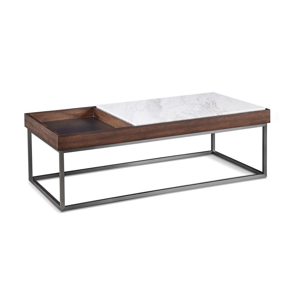 Modern Walnut and Marble-Look Coffee Table
