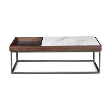 Modern Marble Top Coffee Table with Integrated Storage Tray