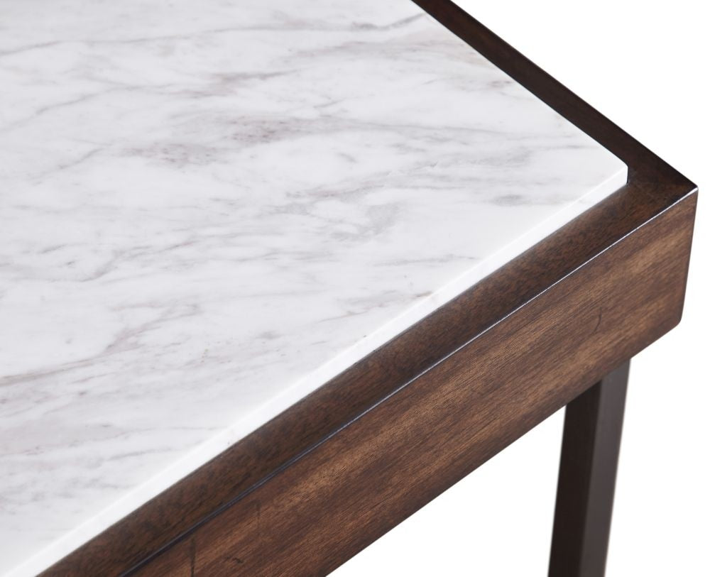 Marble and Walnut Brown Console Table with Integrated Wooden Catch-All Tray