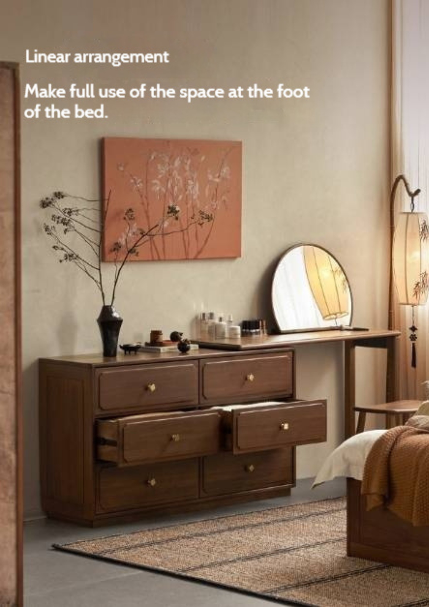 Black Walnut Solid Wood Rotating Vanity Table.