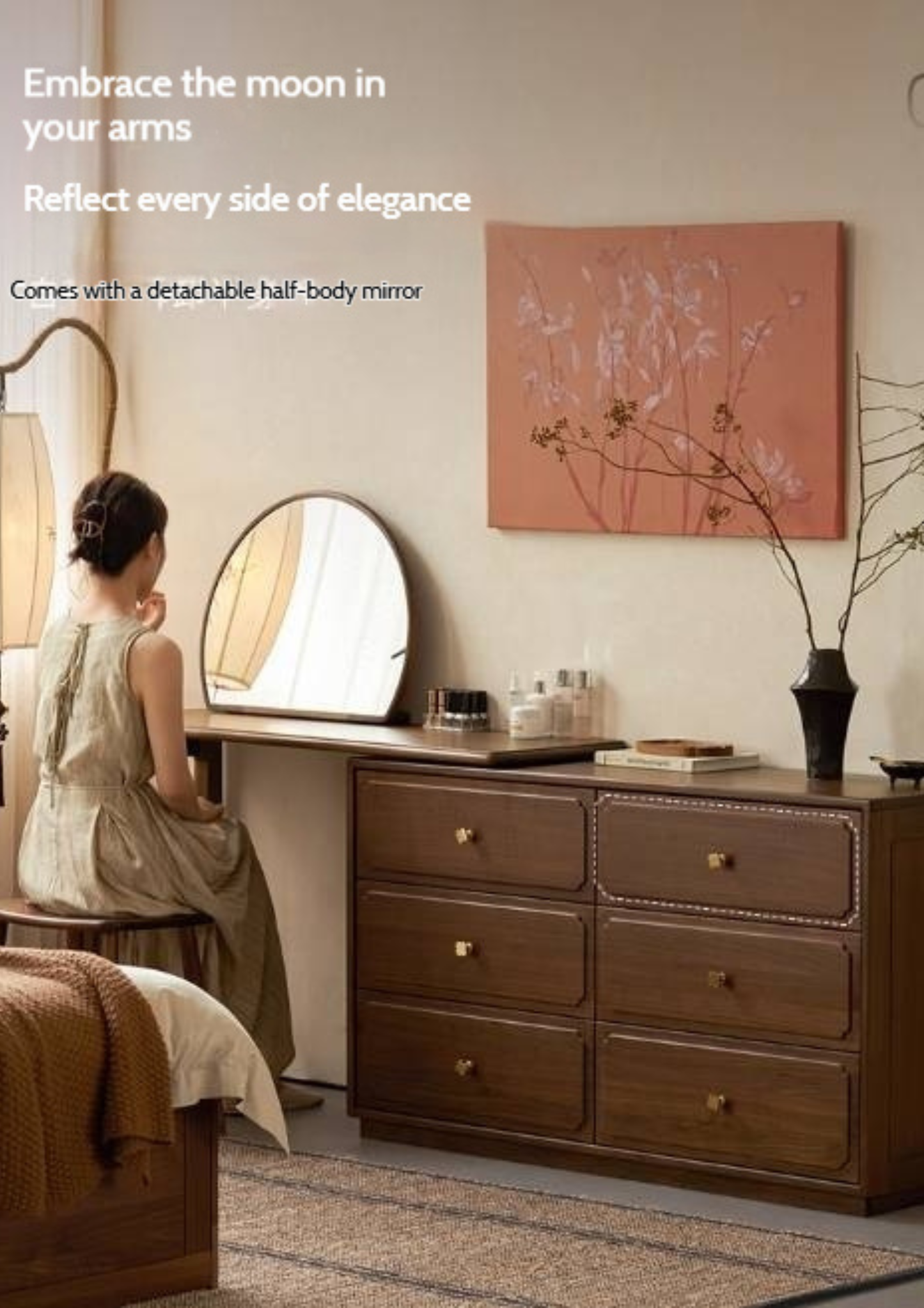 Black Walnut Solid Wood Rotating Vanity Table.