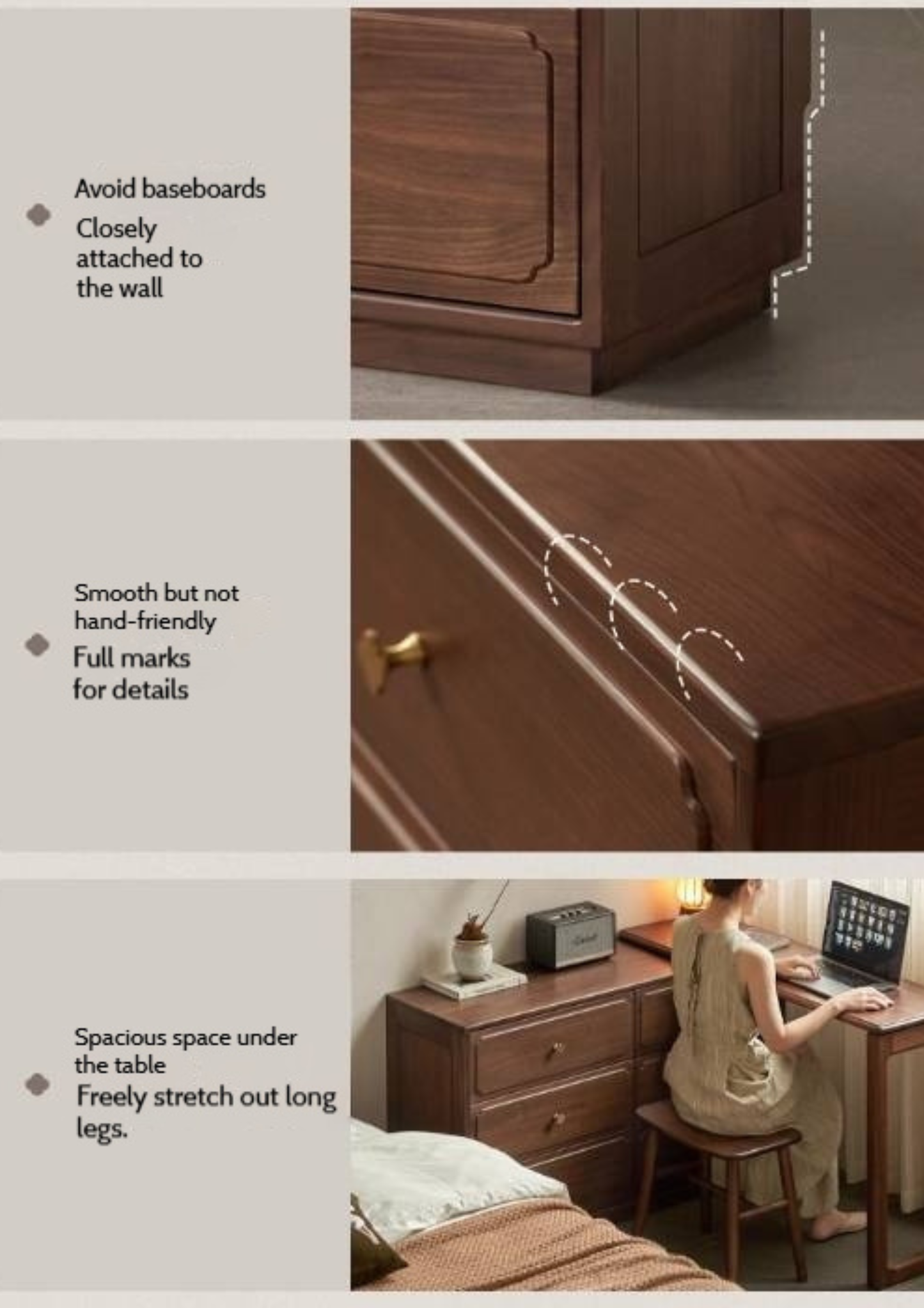 Black Walnut Solid Wood Rotating Vanity Table.
