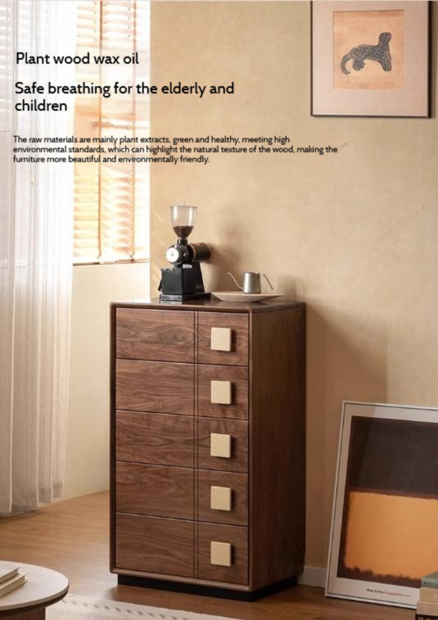 Black Walnut Solid Wood Retro Style Five-Drawer Chest