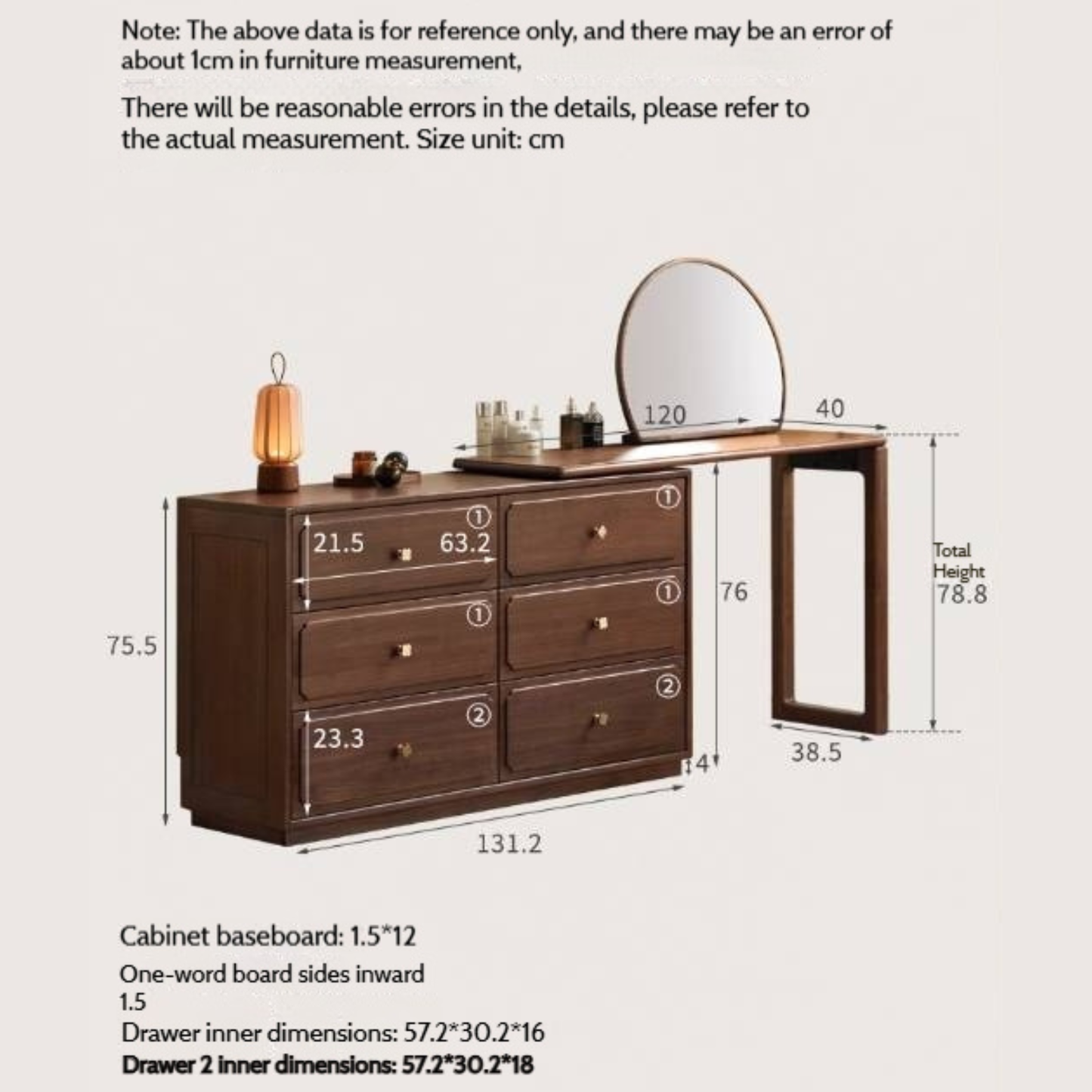 Black Walnut Solid Wood Rotating Vanity Table.