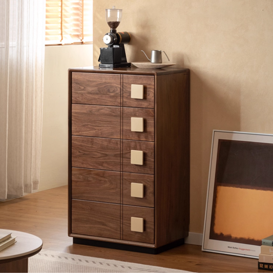 Black Walnut Solid Wood Retro Style Five-Drawer Chest