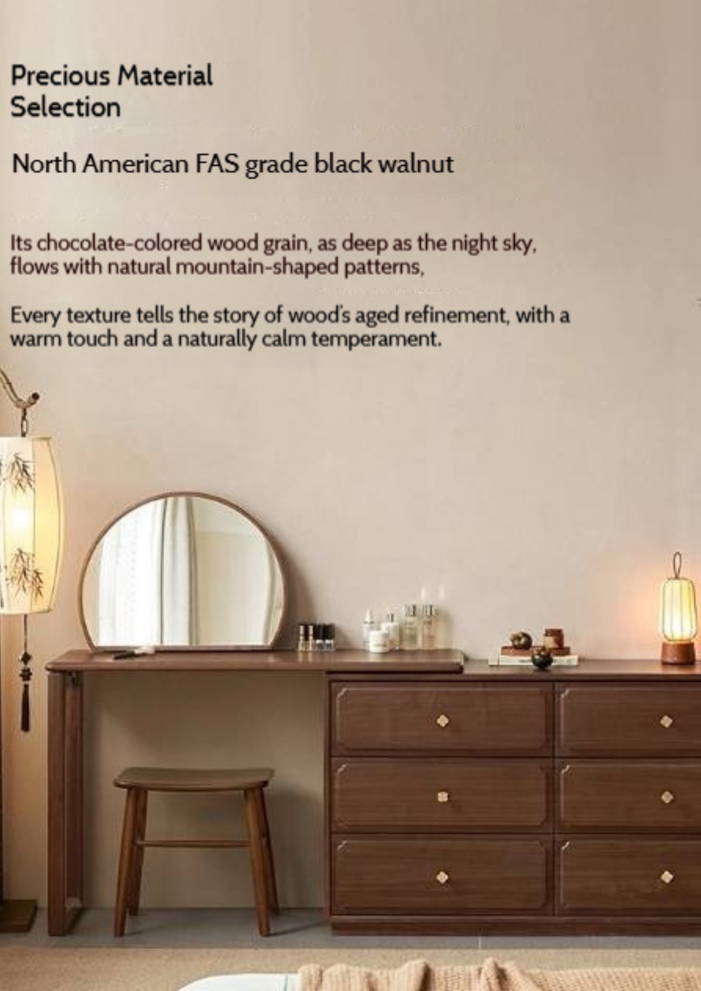 Black Walnut Solid Wood Rotating Vanity Table.