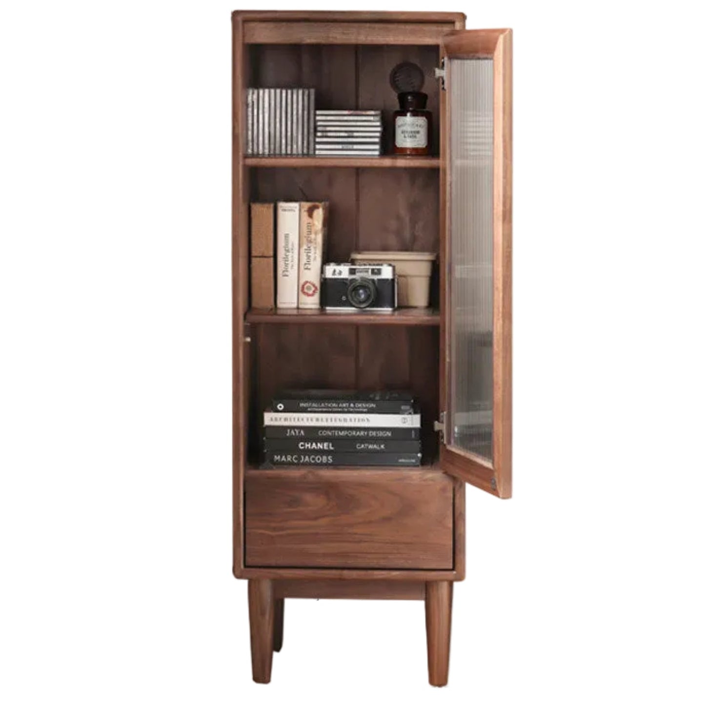 Black Walnut Solid Wood Side Cabinet Narrow Vintage Storage