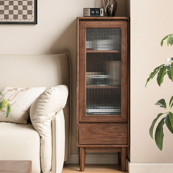 Black Walnut Solid Wood Side Cabinet Narrow Vintage Storage