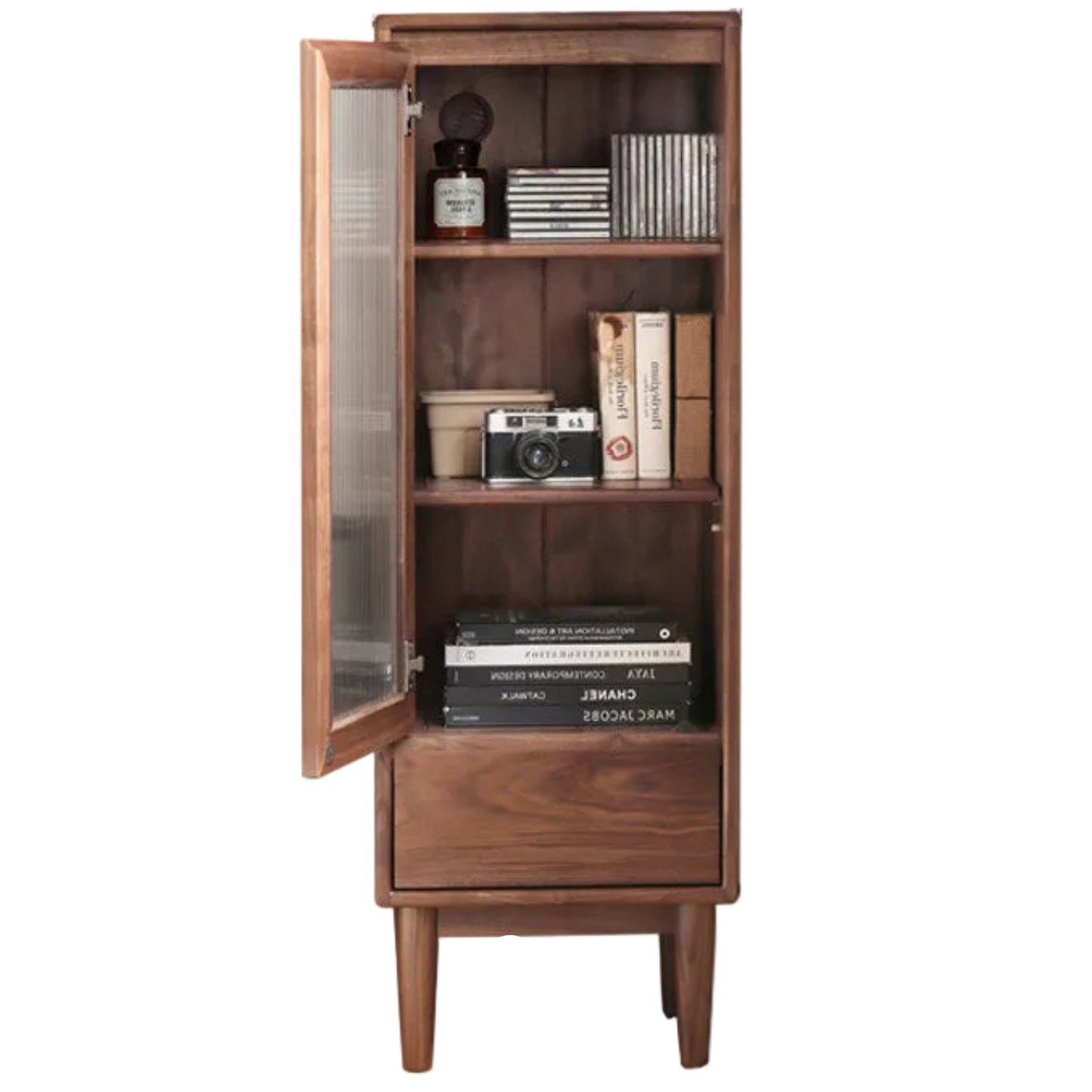 Black Walnut Solid Wood Side Cabinet Narrow Vintage Storage