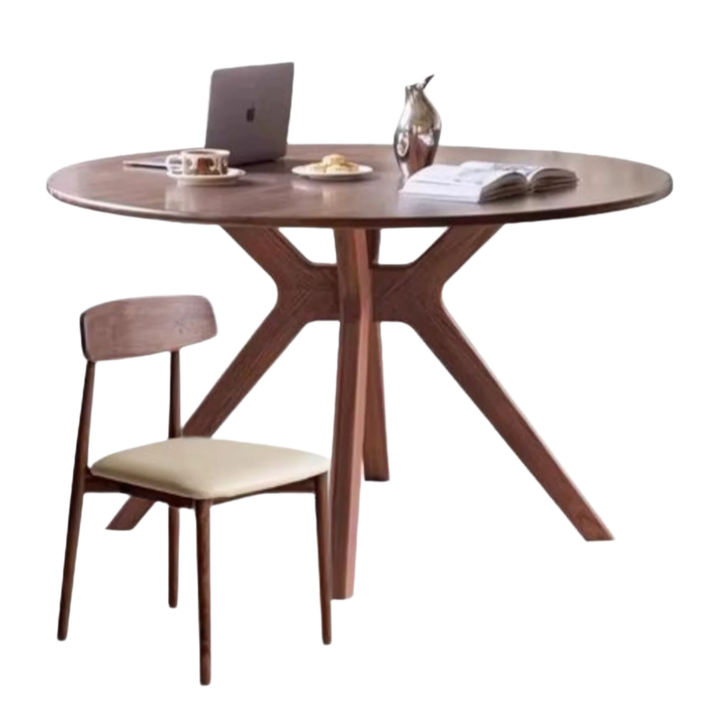 Black Walnut Solid Wood Rock Board Round Table With Turntable