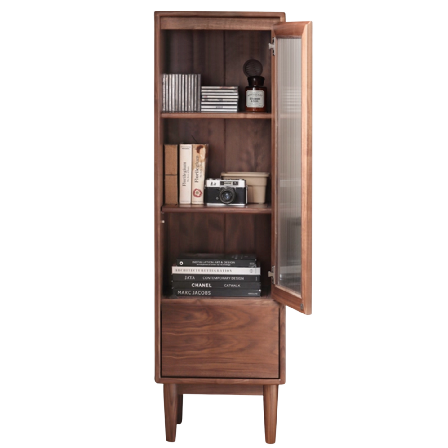 Black Walnut Solid Wood Side Cabinet Narrow Vintage Storage
