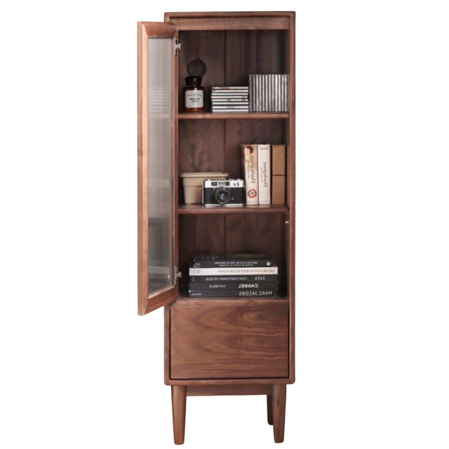 Black Walnut Solid Wood Side Cabinet Narrow Vintage Storage