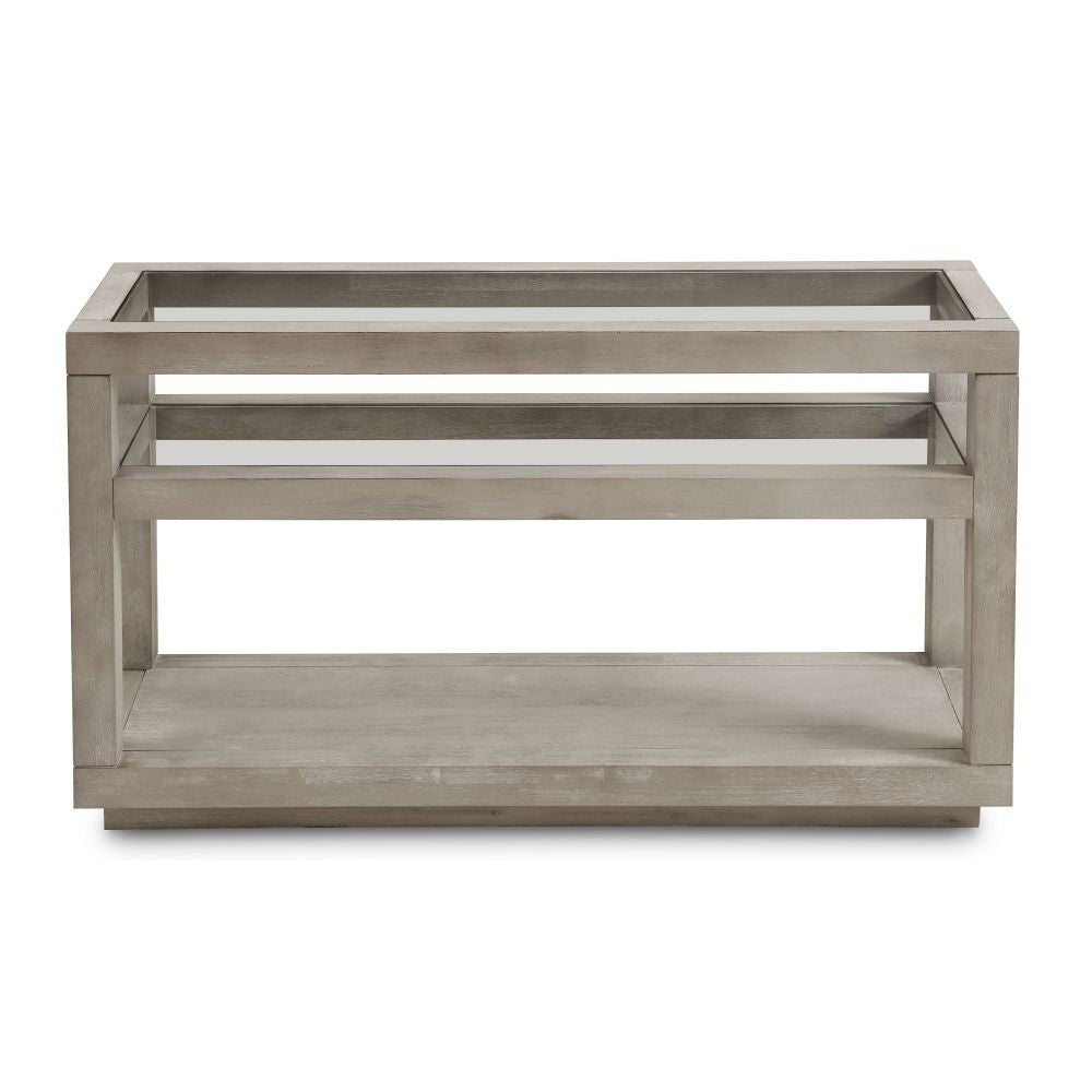 Modern Wooden Console Table with Glass Shelf, 3-Tier Sofa Table for Living Room, Entryway and Hallway