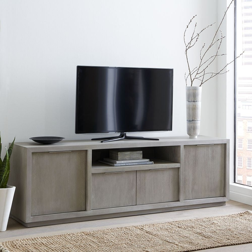Modern Gray Wood TV Stand & Media Console Cabinet