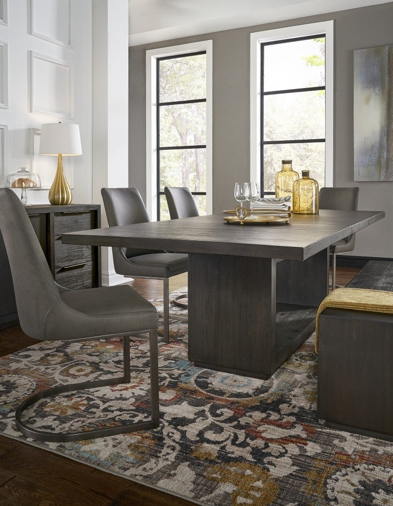 Modern Extendable Wooden Dining Table with Pedestal Base