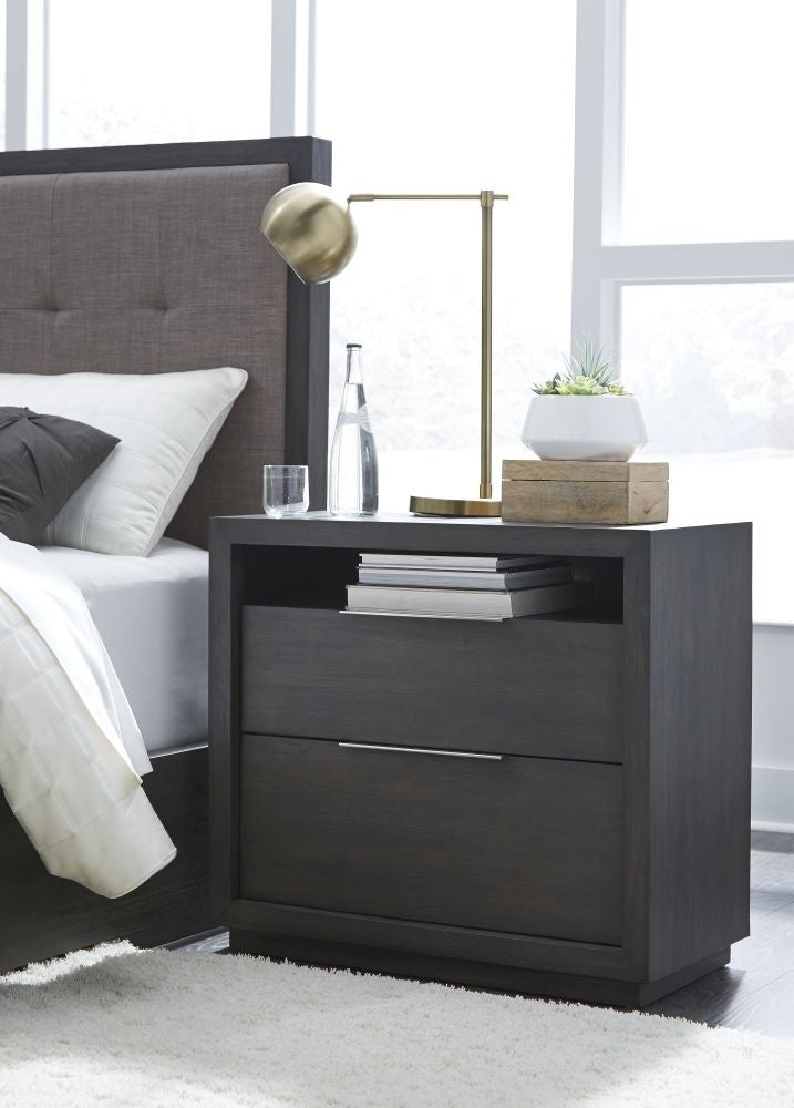 Sleek Bedroom Nightstand with Storage & Built-in Cord Management