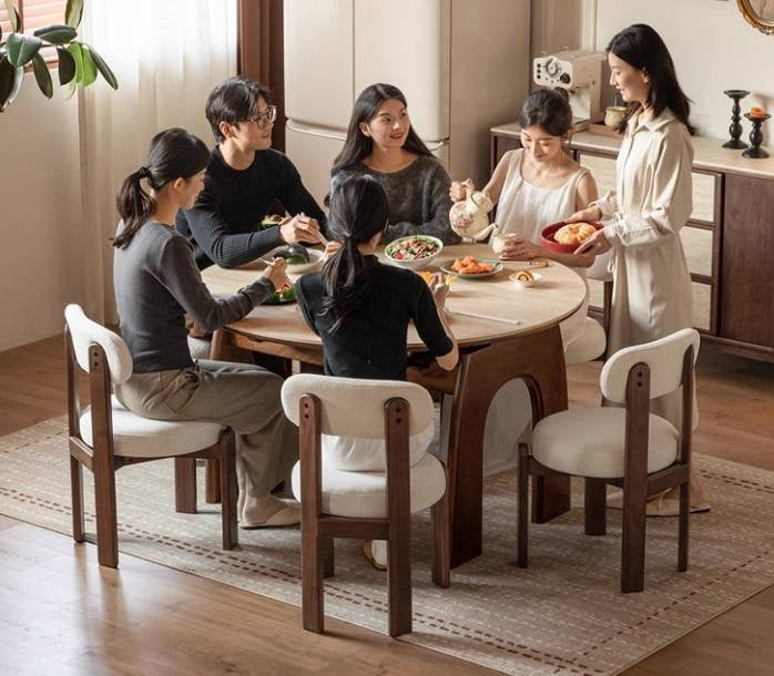 Black Walnut Solid Wood Round Dining Table Expandable Sintered Stone Top