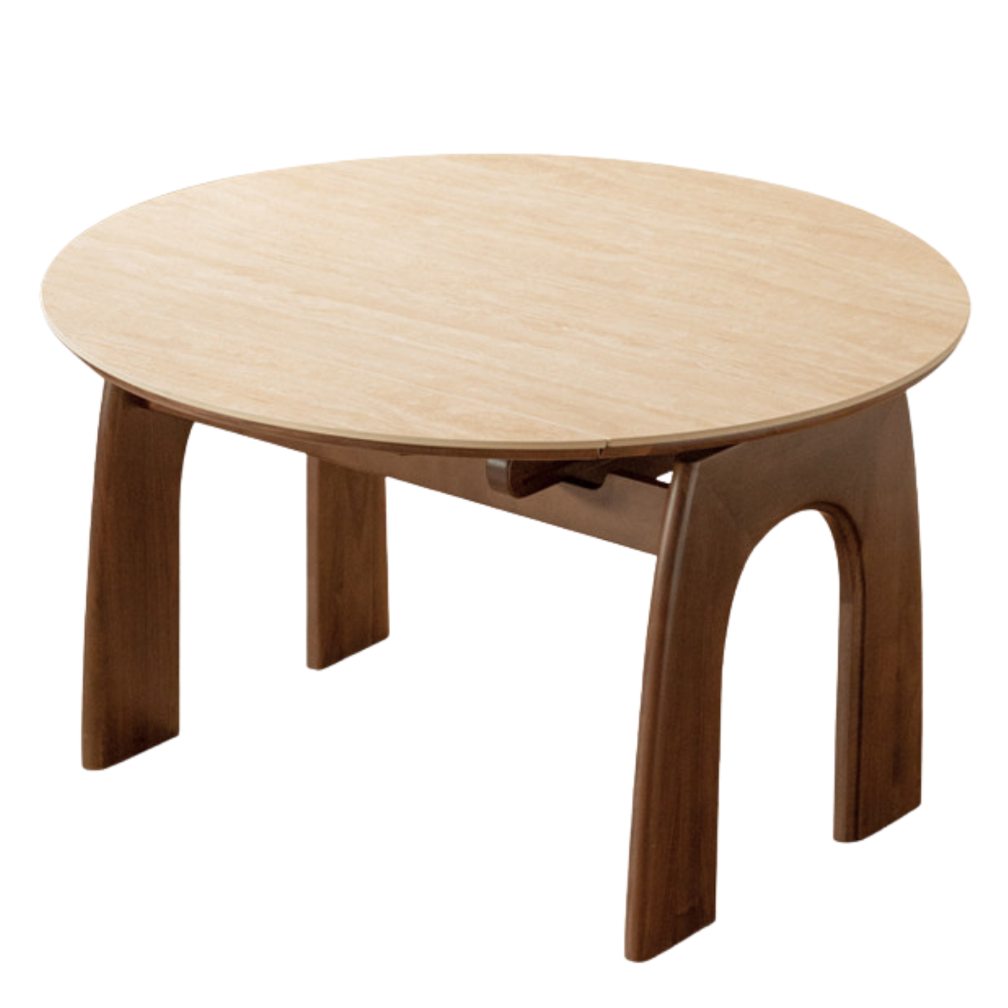 Black Walnut Solid Wood Round Dining Table Expandable Sintered Stone Top