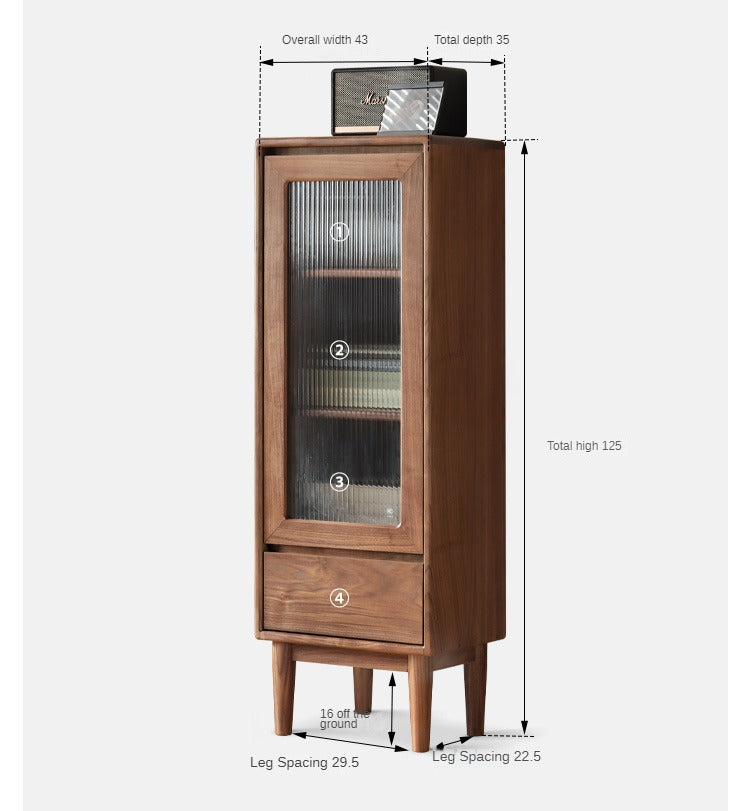 Black Walnut Solid Wood Side Cabinet Narrow Vintage Storage