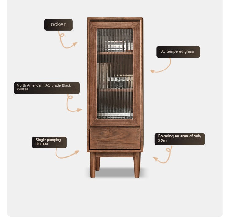 Black Walnut Solid Wood Side Cabinet Narrow Vintage Storage