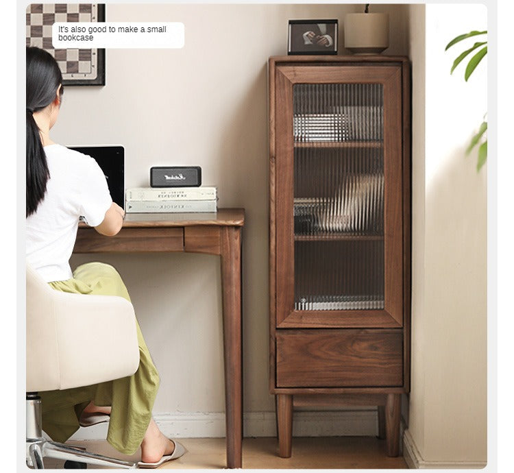 Black Walnut Solid Wood Side Cabinet Narrow Vintage Storage