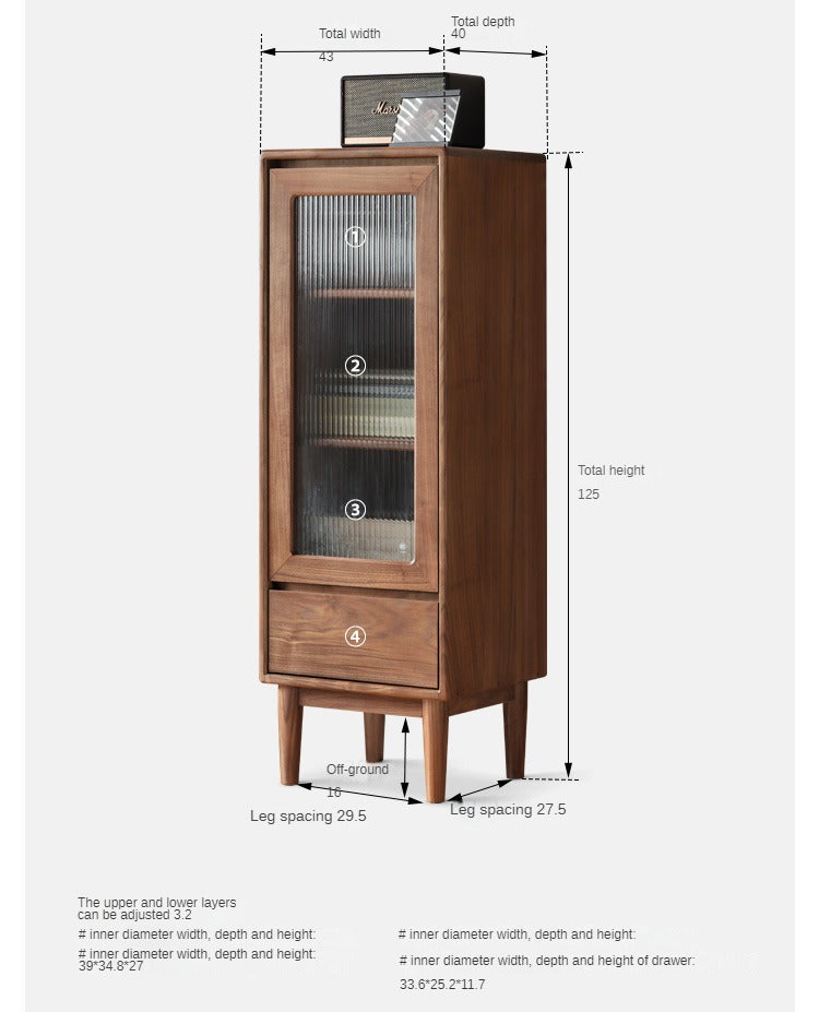 Black Walnut Solid Wood Side Cabinet Narrow Vintage Storage