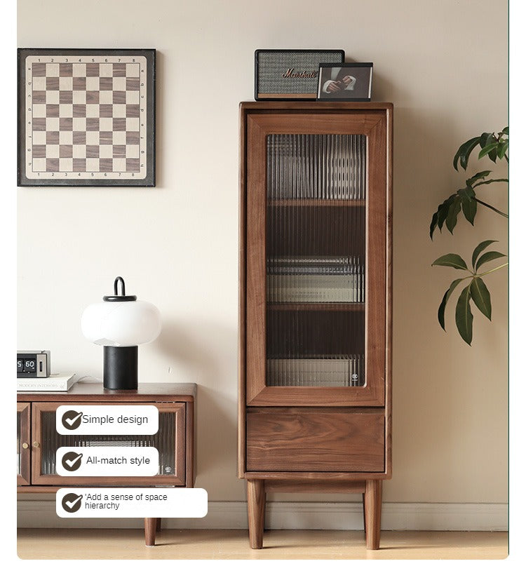 Black Walnut Solid Wood Side Cabinet Narrow Vintage Storage