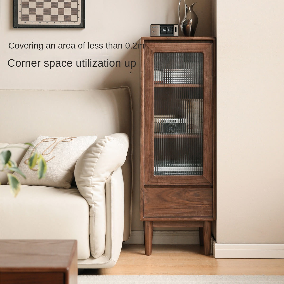 Black Walnut Solid Wood Side Cabinet Narrow Vintage Storage