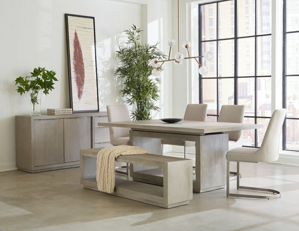 Modern Extendable Wooden Dining Table with Pedestal Base