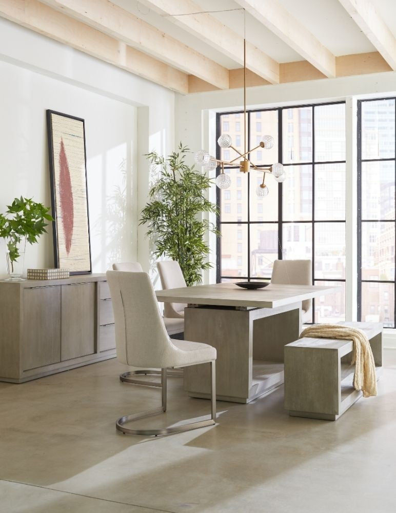 Modern Extendable Wooden Dining Table with Pedestal Base