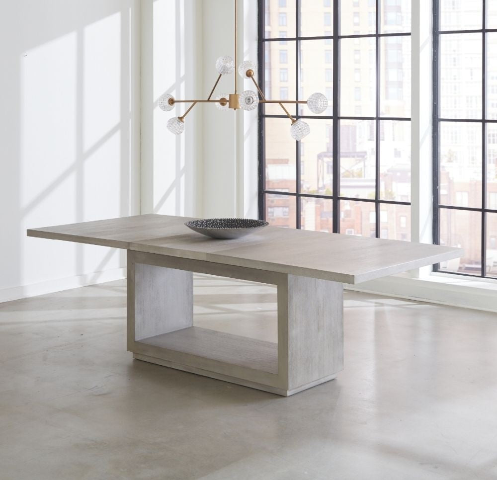 Modern Extendable Wooden Dining Table with Pedestal Base